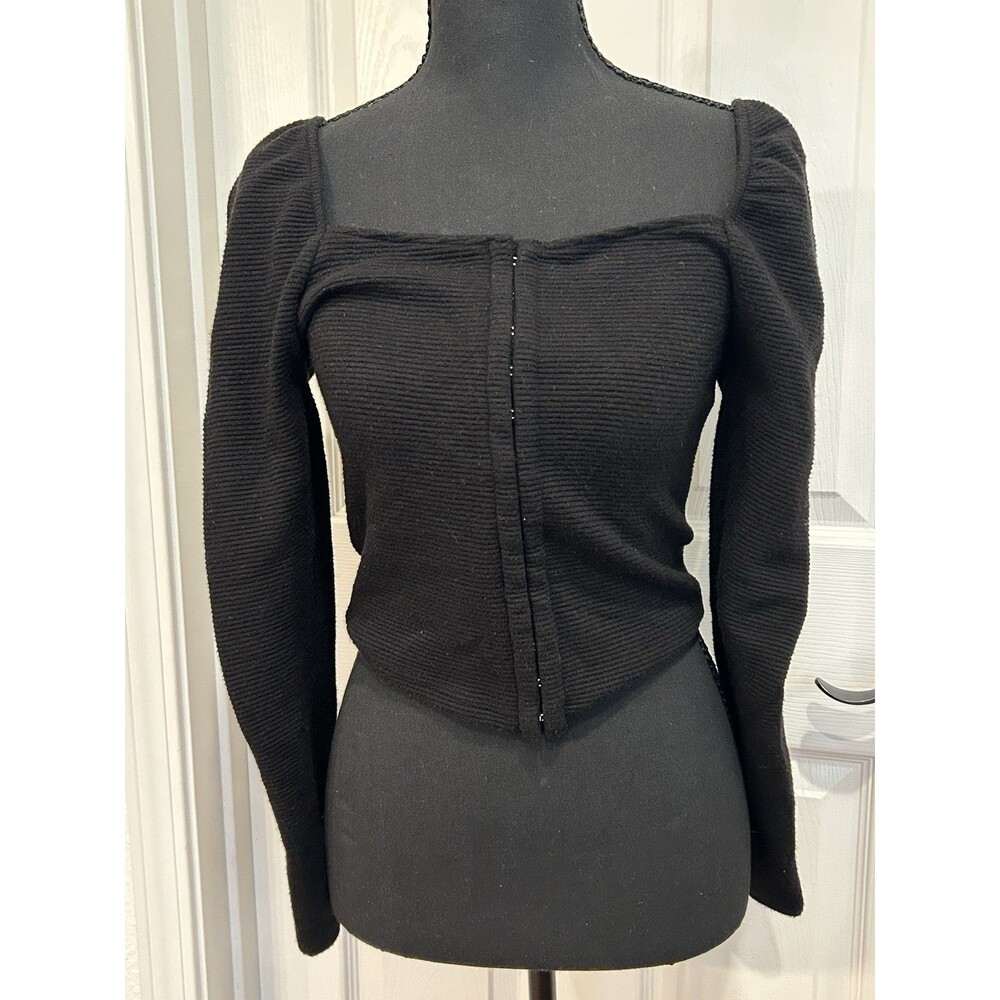 BB Dakota Steve Madden Black Corset Signal Boost Top Women's Small Puff Sleeve